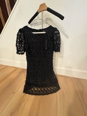 Lulu's Black Textured Mini Dress with Puff Sleeves
